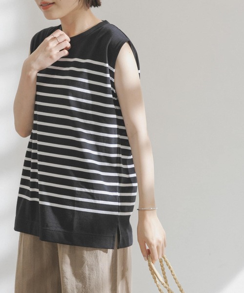 FORK&SPOON(フォークアンドスプーン)の「FORK&SPOON パネルボーダーノースリーブTシャツ(Tシャツ/カットソー・レディース・グリーン系その他/ホワイト系その他/ブルー系その他・ONE)」の1枚目の写真