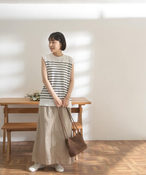 FORK&SPOON(フォークアンドスプーン)の「FORK&SPOON パネルボーダーノースリーブTシャツ(Tシャツ/カットソー・レディース・グリーン系その他/ホワイト系その他/ブルー系その他・ONE)」の4枚目の写真