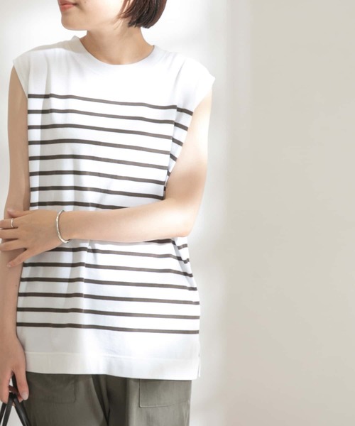 FORK&SPOON(フォークアンドスプーン)の「FORK&SPOON パネルボーダーノースリーブTシャツ(Tシャツ/カットソー・レディース・グリーン系その他/ホワイト系その他/ブルー系その他・ONE)」の10枚目の写真