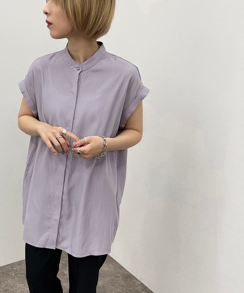 apres jour mignon（アプレジュールミニョン）の「バンドカラーフレンチシャツ 【ZOZOTOWN限定アイテム】（シャツ/ブラウス・レディース・ブラック/オフホワイト/パープル・フリー/X-LARGE）」の3枚目の写真