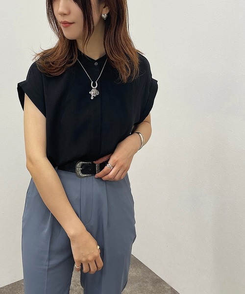 apres jour mignon（アプレジュールミニョン）の「バンドカラーフレンチシャツ 【ZOZOTOWN限定アイテム】（シャツ/ブラウス・レディース・ブラック/オフホワイト/パープル・フリー/X-LARGE）」の16枚目の写真