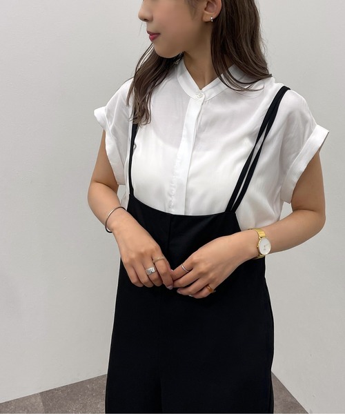 apres jour mignon（アプレジュールミニョン）の「バンドカラーフレンチシャツ 【ZOZOTOWN限定アイテム】（シャツ/ブラウス・レディース・ブラック/オフホワイト/パープル・フリー/X-LARGE）」の4枚目の写真