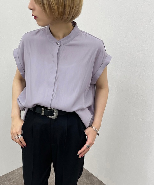 apres jour mignon（アプレジュールミニョン）の「バンドカラーフレンチシャツ 【ZOZOTOWN限定アイテム】（シャツ/ブラウス・レディース・ブラック/オフホワイト/パープル・フリー/X-LARGE）」の5枚目の写真