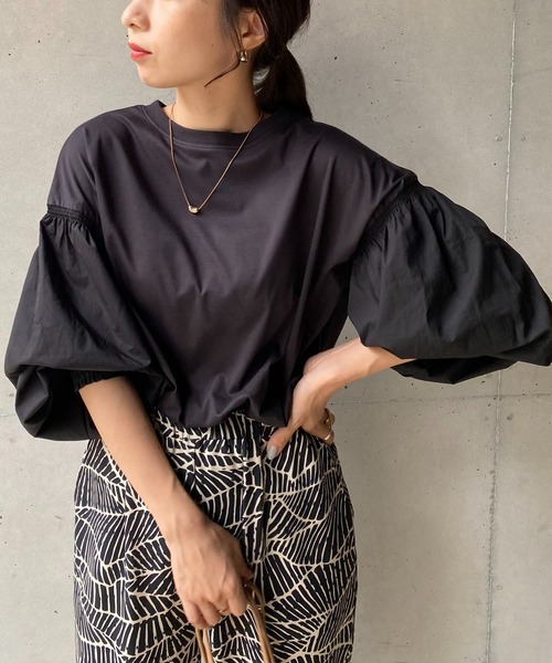 CAPRICIEUX LE'MAGE（カプリシューレマージュ）の「ドッキングパフロンT（Tシャツ/カットソー・レディース・ホワイト/ブラック・FREE）」の21枚目の写真