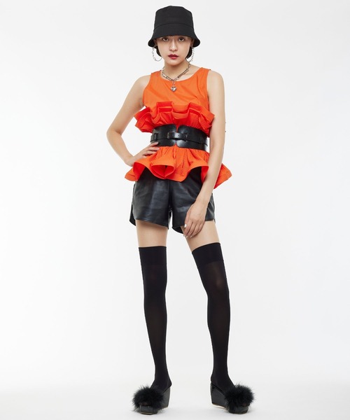Narcissus(ナルシス)の「【Narcissus】ノースリフリルペプラム(シャツ/ブラウス・レディース・ホワイト/ブラック/レッド/イエロー・FREE)」の5枚目の写真