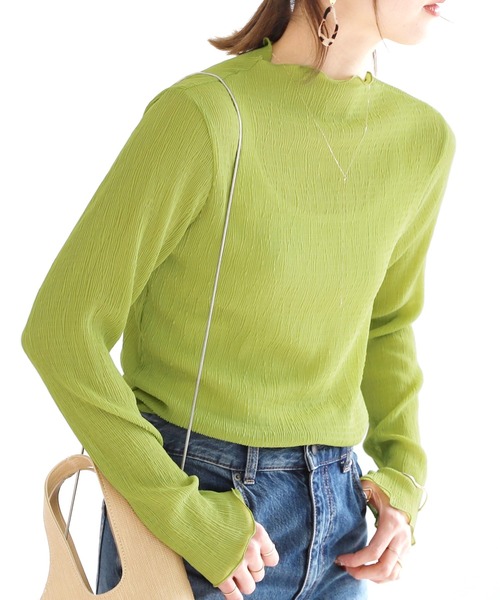 reca（レカ）の「シースルーメロー楊柳プリーツハイネックプルオーバー（シャツ/ブラウス・レディース・ブラック/アイボリー/ブラウン/ライトグリーン/パープル/チャコールグレー・M）」の6枚目の写真