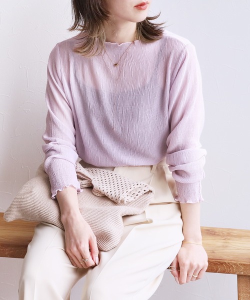 reca（レカ）の「シースルーメロー楊柳プリーツハイネックプルオーバー（シャツ/ブラウス・レディース・ブラック/アイボリー/ブラウン/ライトグリーン/パープル/チャコールグレー・M）」の22枚目の写真