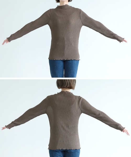 reca（レカ）の「シースルーメロー楊柳プリーツハイネックプルオーバー（シャツ/ブラウス・レディース・ブラック/アイボリー/ブラウン/ライトグリーン/パープル/チャコールグレー・M）」の16枚目の写真