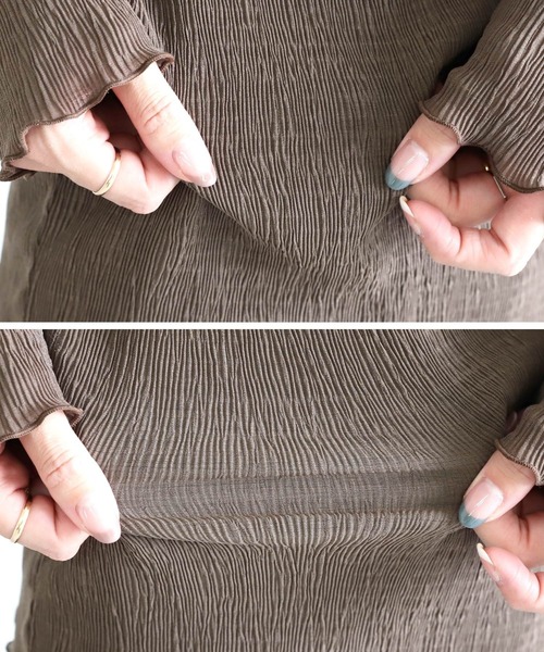 reca（レカ）の「シースルーメロー楊柳プリーツハイネックプルオーバー（シャツ/ブラウス・レディース・ブラック/アイボリー/ブラウン/ライトグリーン/パープル/チャコールグレー・M）」の13枚目の写真