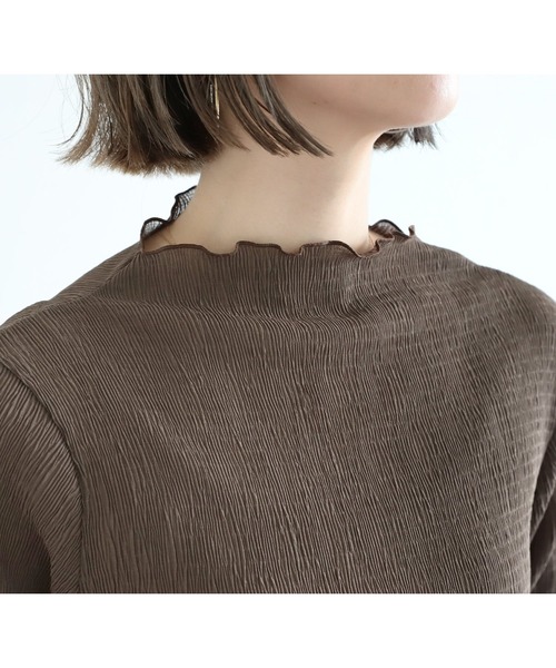 reca（レカ）の「シースルーメロー楊柳プリーツハイネックプルオーバー（シャツ/ブラウス・レディース・ブラック/アイボリー/ブラウン/ライトグリーン/パープル/チャコールグレー・M）」の12枚目の写真