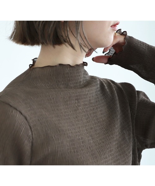 reca（レカ）の「シースルーメロー楊柳プリーツハイネックプルオーバー（シャツ/ブラウス・レディース・ブラック/アイボリー/ブラウン/ライトグリーン/パープル/チャコールグレー・M）」の11枚目の写真