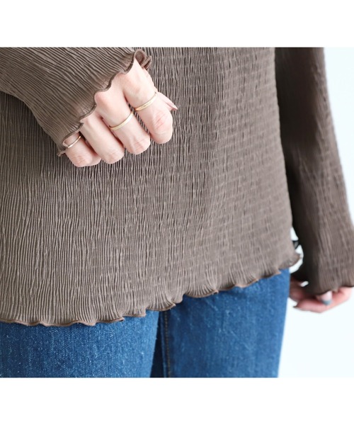 reca（レカ）の「シースルーメロー楊柳プリーツハイネックプルオーバー（シャツ/ブラウス・レディース・ブラック/アイボリー/ブラウン/ライトグリーン/パープル/チャコールグレー・M）」の9枚目の写真