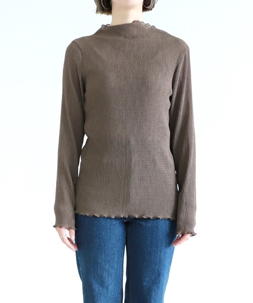 reca（レカ）の「シースルーメロー楊柳プリーツハイネックプルオーバー（シャツ/ブラウス・レディース・ブラック/アイボリー/ブラウン/ライトグリーン/パープル/チャコールグレー・M）」の19枚目の写真