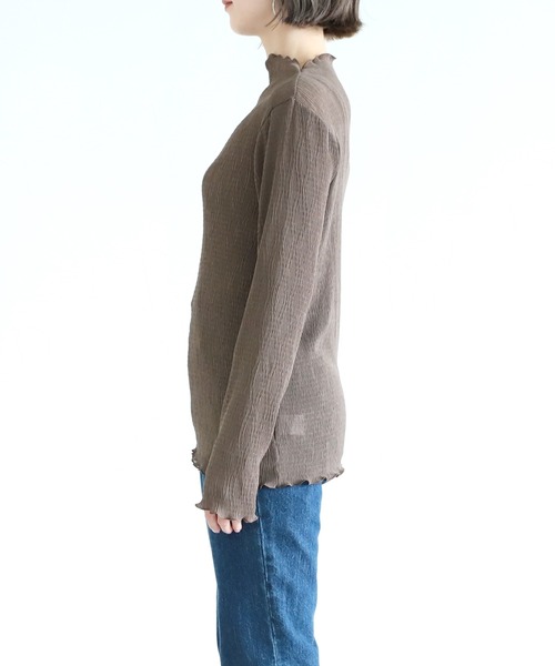 reca（レカ）の「シースルーメロー楊柳プリーツハイネックプルオーバー（シャツ/ブラウス・レディース・ブラック/アイボリー/ブラウン/ライトグリーン/パープル/チャコールグレー・M）」の18枚目の写真