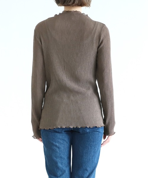 reca（レカ）の「シースルーメロー楊柳プリーツハイネックプルオーバー（シャツ/ブラウス・レディース・ブラック/アイボリー/ブラウン/ライトグリーン/パープル/チャコールグレー・M）」の17枚目の写真