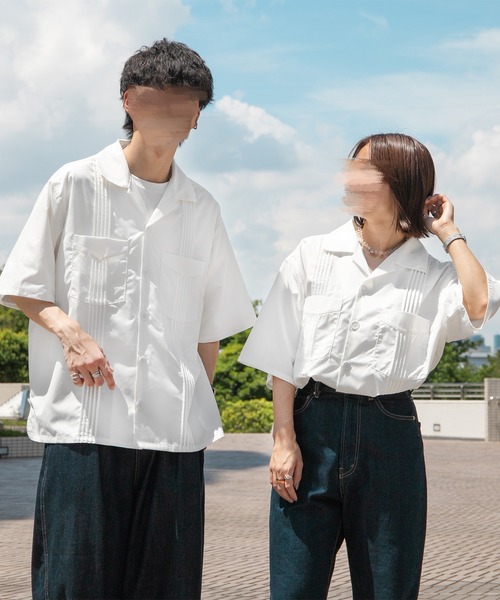 PairPair(ペアペア)の「キューバシャツ(ユニセックス)(シャツ/ブラウス・レディース・ミント/チャコールグレー/オフホワイト・MEDIUM/LARGE)」の2枚目の写真