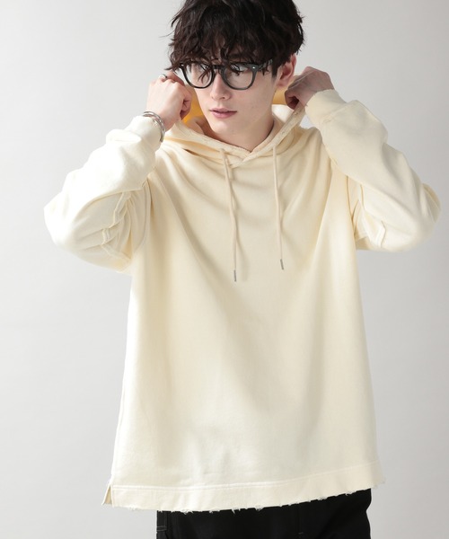 RAGEBLUE（レイジブルー）の「ピグメント/ビッグシルエットダメージパーカー/214697（パーカー・メンズ・ベージュ/アイボリー/スミクロ/パープル・MEDIUM/LARGE）」の2枚目の写真