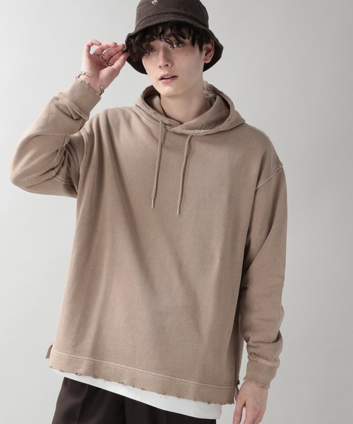 RAGEBLUE（レイジブルー）の「ピグメント/ビッグシルエットダメージパーカー/214697（パーカー・メンズ・ベージュ/アイボリー/スミクロ/パープル・MEDIUM/LARGE）」の10枚目の写真