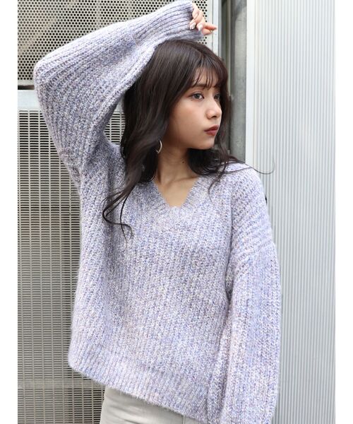 MURUA（ムルーア）の「ボリュームスリーブバルキーニット（ニット/セーター・レディース・アイボリー/グリーン/パープル・FREE）」の3枚目の写真