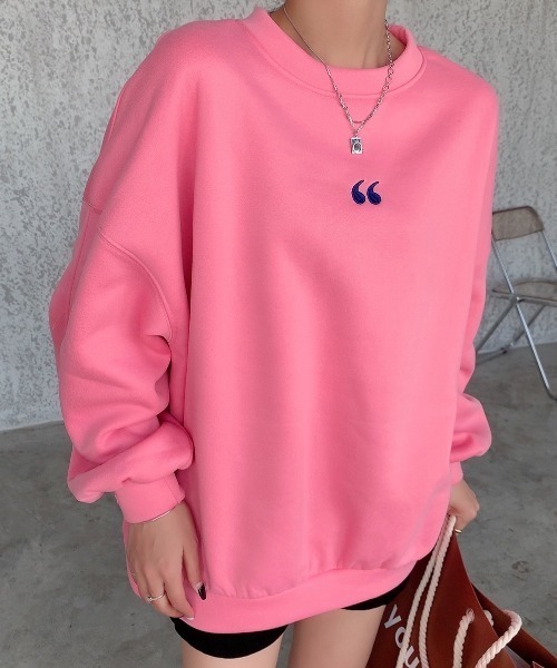 Diosfront（ディオスフロント）の「ワンポイント刺繍ビッグシルエット裏起毛トレーナー（スウェット・レディース・ブラック/グレー/ピンク/ブルー/アイボリー・FREE）」の9枚目の写真