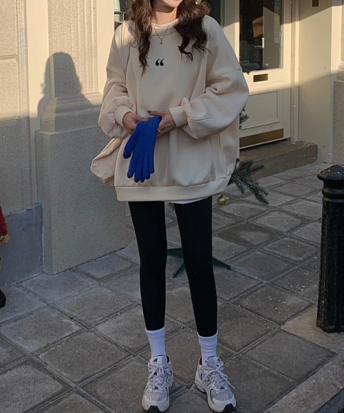 Diosfront（ディオスフロント）の「ワンポイント刺繍ビッグシルエット裏起毛トレーナー（スウェット・レディース・ブラック/グレー/ピンク/ブルー/アイボリー・FREE）」の10枚目の写真