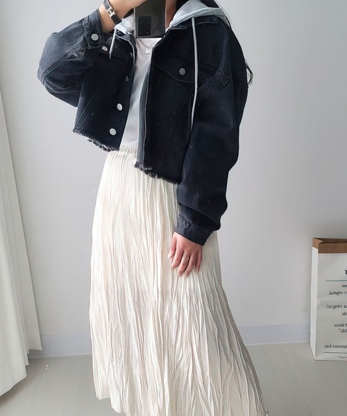 me+em select（ミームセレクト）の「ショート丈デニムジャケット（デニムジャケット・レディース・ブラック/ブルー・FREE）」の9枚目の写真