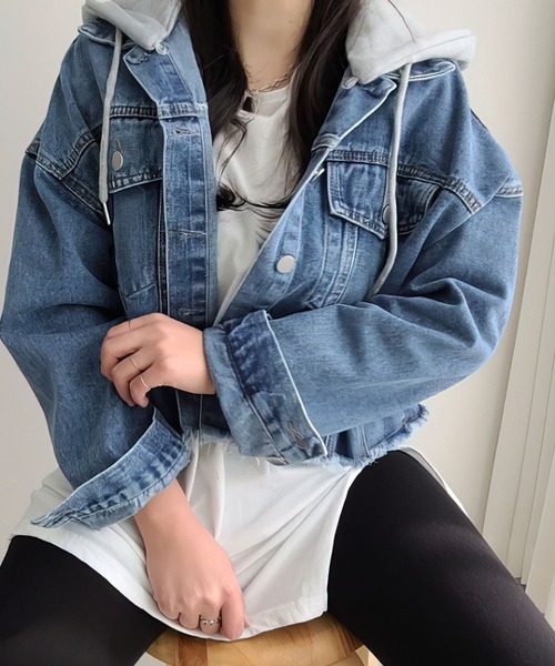 me+em select（ミームセレクト）の「ショート丈デニムジャケット（デニムジャケット・レディース・ブラック/ブルー・FREE）」の8枚目の写真