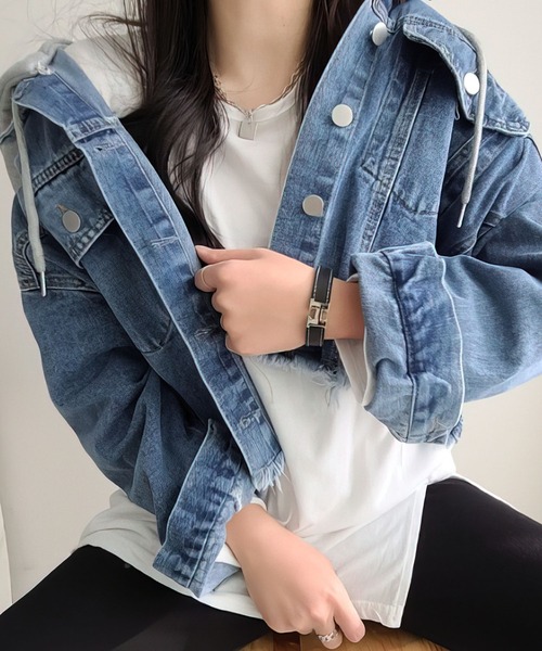 me+em select（ミームセレクト）の「ショート丈デニムジャケット（デニムジャケット・レディース・ブラック/ブルー・FREE）」の20枚目の写真