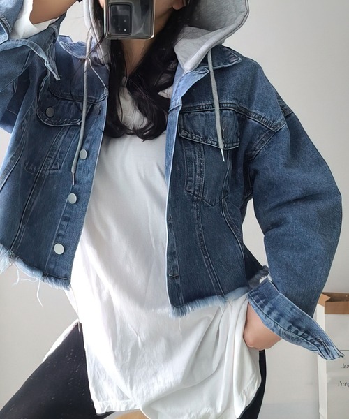 me+em select（ミームセレクト）の「ショート丈デニムジャケット（デニムジャケット・レディース・ブラック/ブルー・FREE）」の18枚目の写真