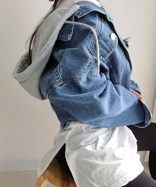 me+em select（ミームセレクト）の「ショート丈デニムジャケット（デニムジャケット・レディース・ブラック/ブルー・FREE）」の13枚目の写真