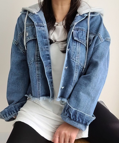 me+em select（ミームセレクト）の「ショート丈デニムジャケット（デニムジャケット・レディース・ブラック/ブルー・FREE）」の15枚目の写真