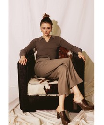 ALEXIA STAM | Open Collar Rib Knit Top/オープンカラーリブニットトップ(Tシャツ/カットソー)