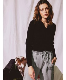 ALEXIA STAM | Open Collar Rib Knit Top/オープンカラーリブニットトップ(Tシャツ/カットソー)