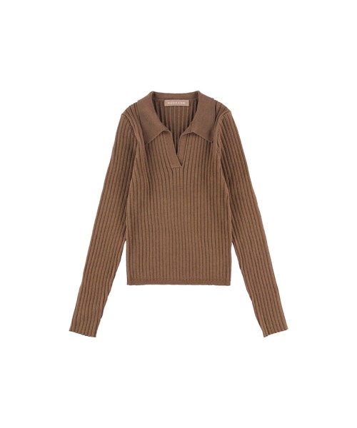ALEXIA STAM（アリシアスタン）の「Open Collar Rib Knit Top/オープンカラーリブニットトップ（Tシャツ/カットソー・レディース・ブラウン/アイボリー/ブラック・FREE）」の11枚目の写真