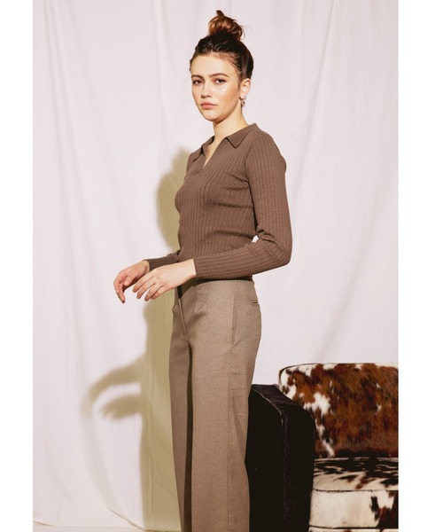 ALEXIA STAM（アリシアスタン）の「Open Collar Rib Knit Top/オープンカラーリブニットトップ（Tシャツ/カットソー・レディース・ブラウン/アイボリー/ブラック・FREE）」の21枚目の写真