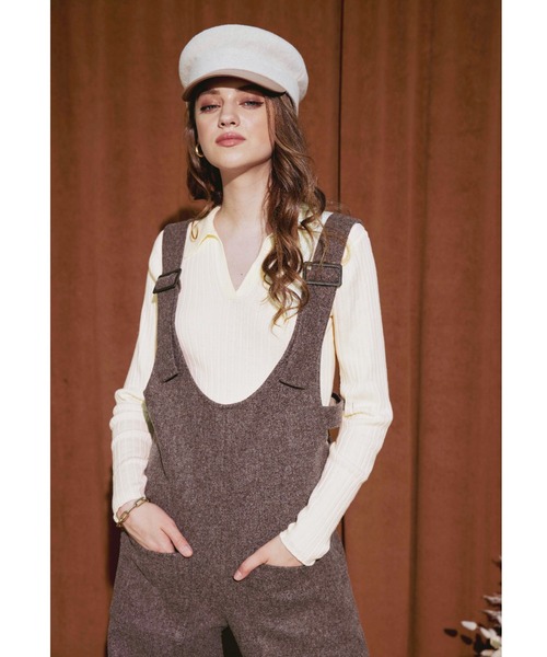 ALEXIA STAM（アリシアスタン）の「Open Collar Rib Knit Top/オープンカラーリブニットトップ（Tシャツ/カットソー・レディース・ブラウン/アイボリー/ブラック・FREE）」の6枚目の写真