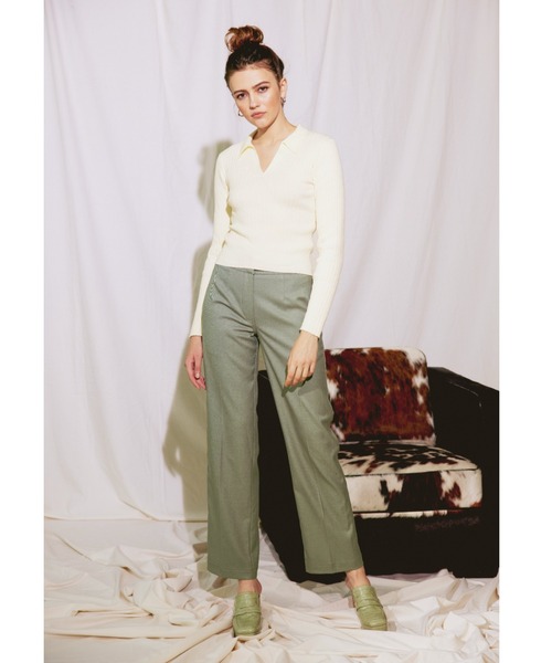 ALEXIA STAM（アリシアスタン）の「Open Collar Rib Knit Top/オープンカラーリブニットトップ（Tシャツ/カットソー・レディース・ブラウン/アイボリー/ブラック・FREE）」の8枚目の写真