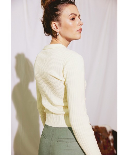 ALEXIA STAM（アリシアスタン）の「Open Collar Rib Knit Top/オープンカラーリブニットトップ（Tシャツ/カットソー・レディース・ブラウン/アイボリー/ブラック・FREE）」の14枚目の写真