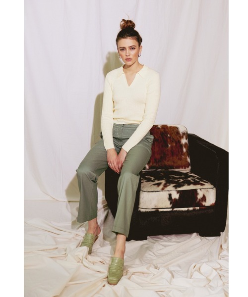 ALEXIA STAM（アリシアスタン）の「Open Collar Rib Knit Top/オープンカラーリブニットトップ（Tシャツ/カットソー・レディース・ブラウン/アイボリー/ブラック・FREE）」の19枚目の写真