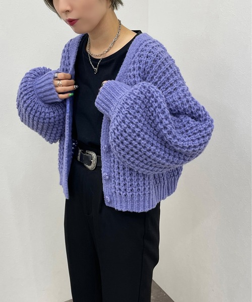 apres jour mignon（アプレジュールミニョン）の「ワッフル編みカーディガン【ZOZOTOWN限定アイテム】（カーディガン/ボレロ・レディース・パープル/グリーン/マスタード/アイボリー・X-LARGE/フリー）」の15枚目の写真