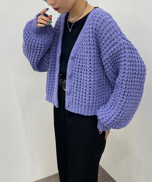 apres jour mignon（アプレジュールミニョン）の「ワッフル編みカーディガン【ZOZOTOWN限定アイテム】（カーディガン/ボレロ・レディース・パープル/グリーン/マスタード/アイボリー・X-LARGE/フリー）」の16枚目の写真