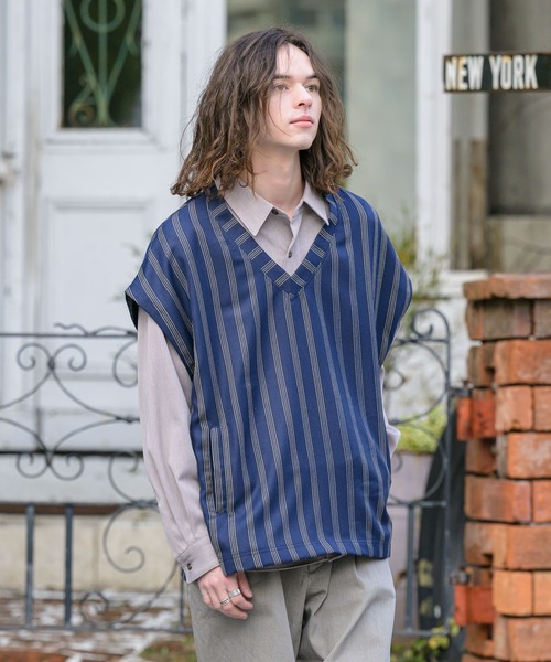 CASPER JOHN（キャスパージョン）の「Stripe vest/ストライプベスト（ベスト・メンズ・ネイビー/ベージュ・SMALL/MEDIUM/LARGE）」の18枚目の写真