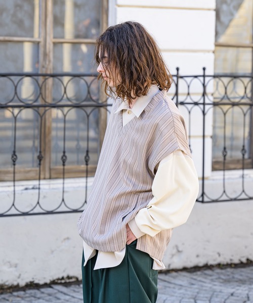 CASPER JOHN（キャスパージョン）の「Stripe vest/ストライプベスト（ベスト・メンズ・ネイビー/ベージュ・SMALL/MEDIUM/LARGE）」の10枚目の写真