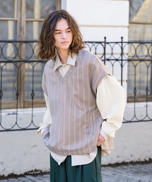 CASPER JOHN（キャスパージョン）の「Stripe vest/ストライプベスト（ベスト・メンズ・ネイビー/ベージュ・SMALL/MEDIUM/LARGE）」の11枚目の写真