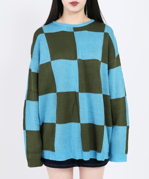 WC（ダブル シー）の「カラーチェッカーニット（ニット/セーター・レディース・グリーン/ライトパープル・FREE）」の6枚目の写真