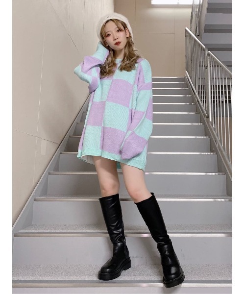 WC（ダブル シー）の「カラーチェッカーニット（ニット/セーター・レディース・グリーン/ライトパープル・FREE）」の11枚目の写真