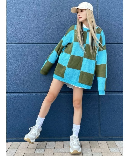 WC（ダブル シー）の「カラーチェッカーニット（ニット/セーター・レディース・グリーン/ライトパープル・FREE）」の10枚目の写真