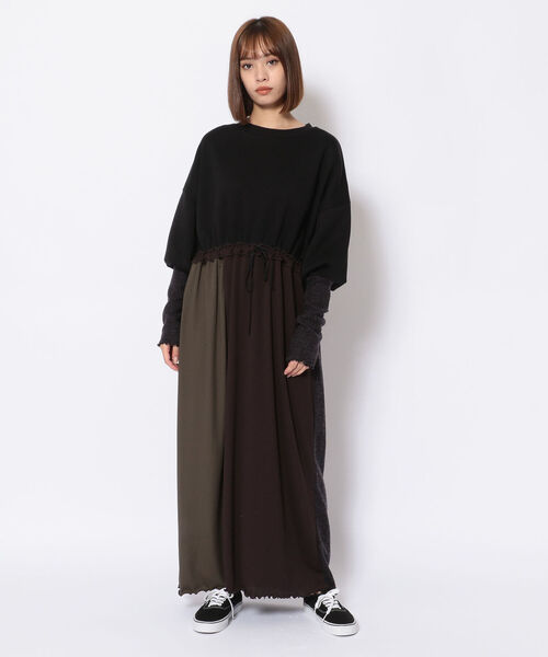 RehersalL（リハーズオール）の「rehersall／リハーズオール/パフスリーブ スウェットワンピース（ワンピース・レディース・ホワイト/ブラック・FREE）」の2枚目の写真