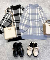 チェックチュニックニット