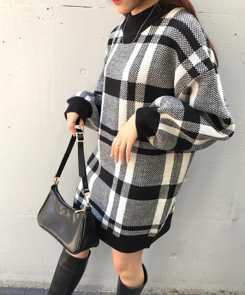 INGNI（イング）の「チェックチュニックニット（ワンピース・レディース・ブラック/ブルー/モカ・M）」の7枚目の写真